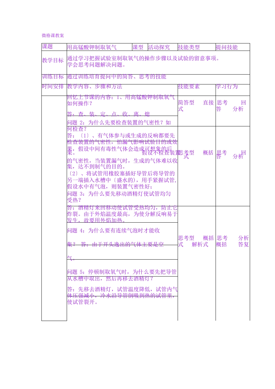 化学微格课教案高锰酸钾制取氧气_第1页