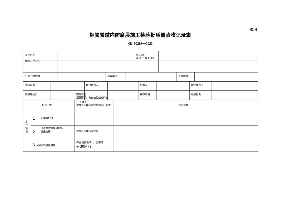 钢管内防腐层施工检验批质量验收记录表_第1页