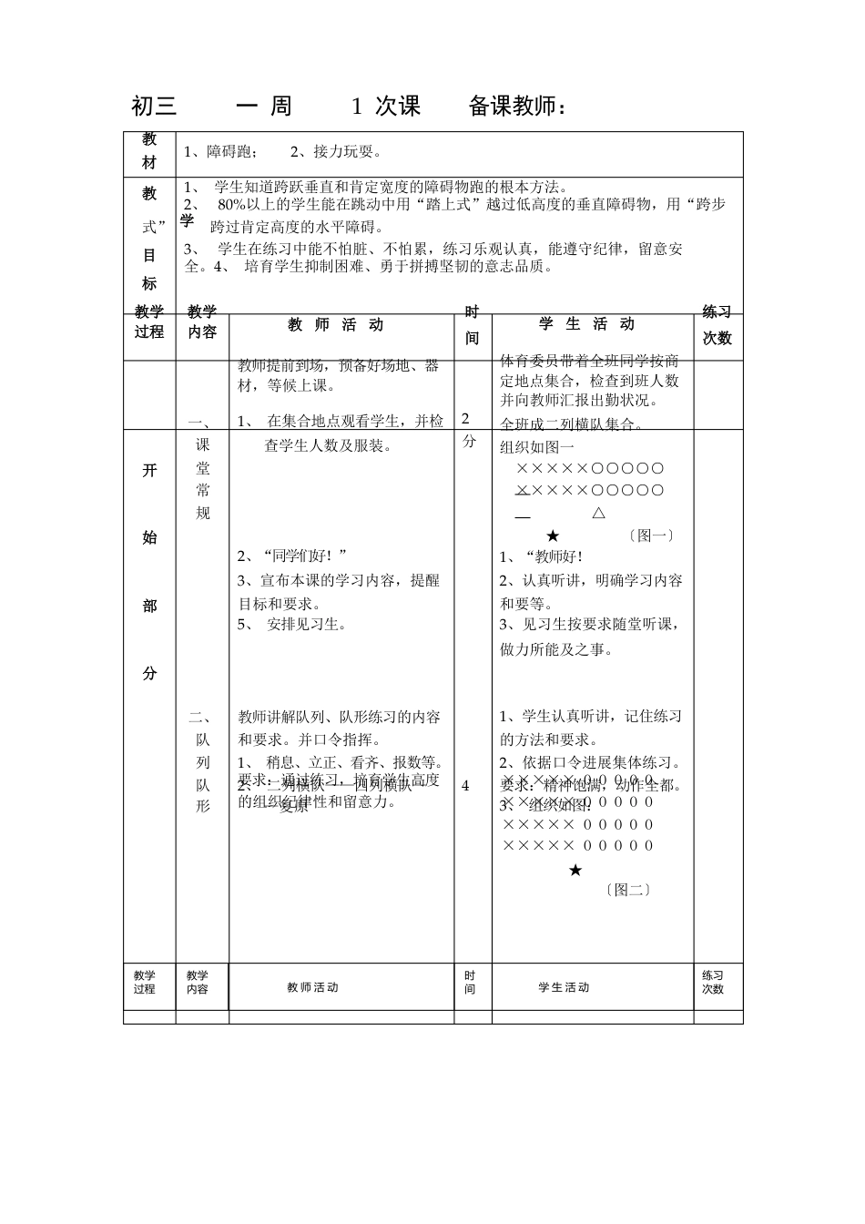 初中九年级全套体育教案(36课)_第1页