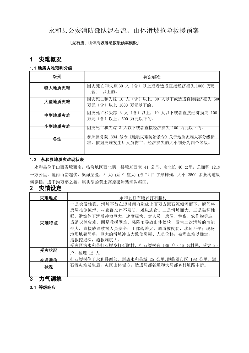 泥石流山体滑坡抢险救援预案模板(贵州)_第1页