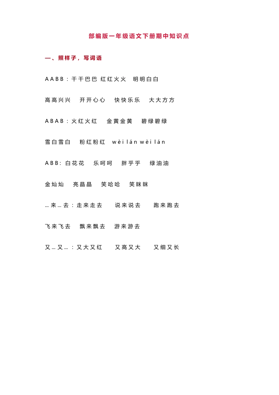部编版一年级下册语文期中知识点总结归纳_第1页