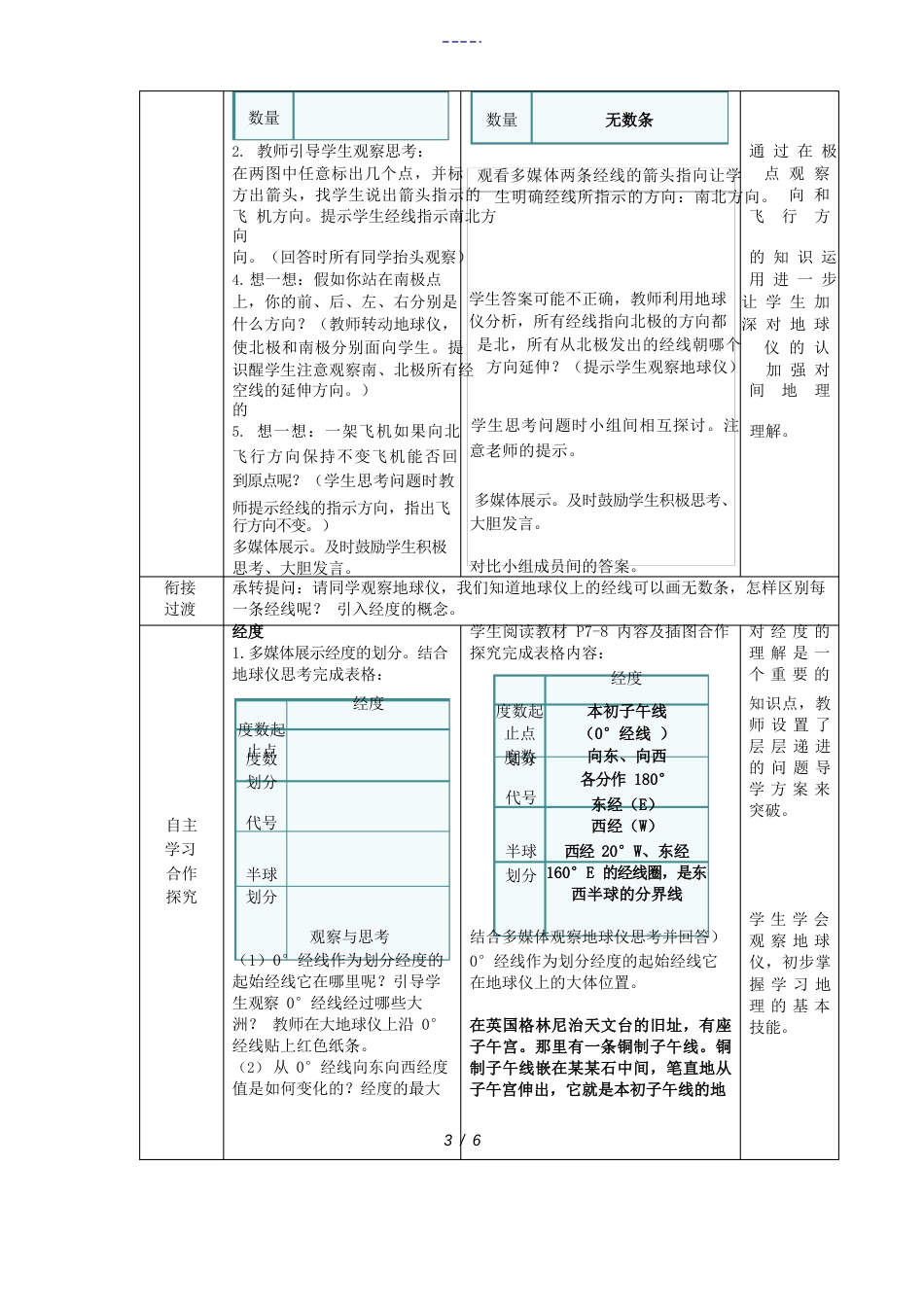 七年级地理上册第二节《地球仪和经纬网》(第1课时)教案_第3页