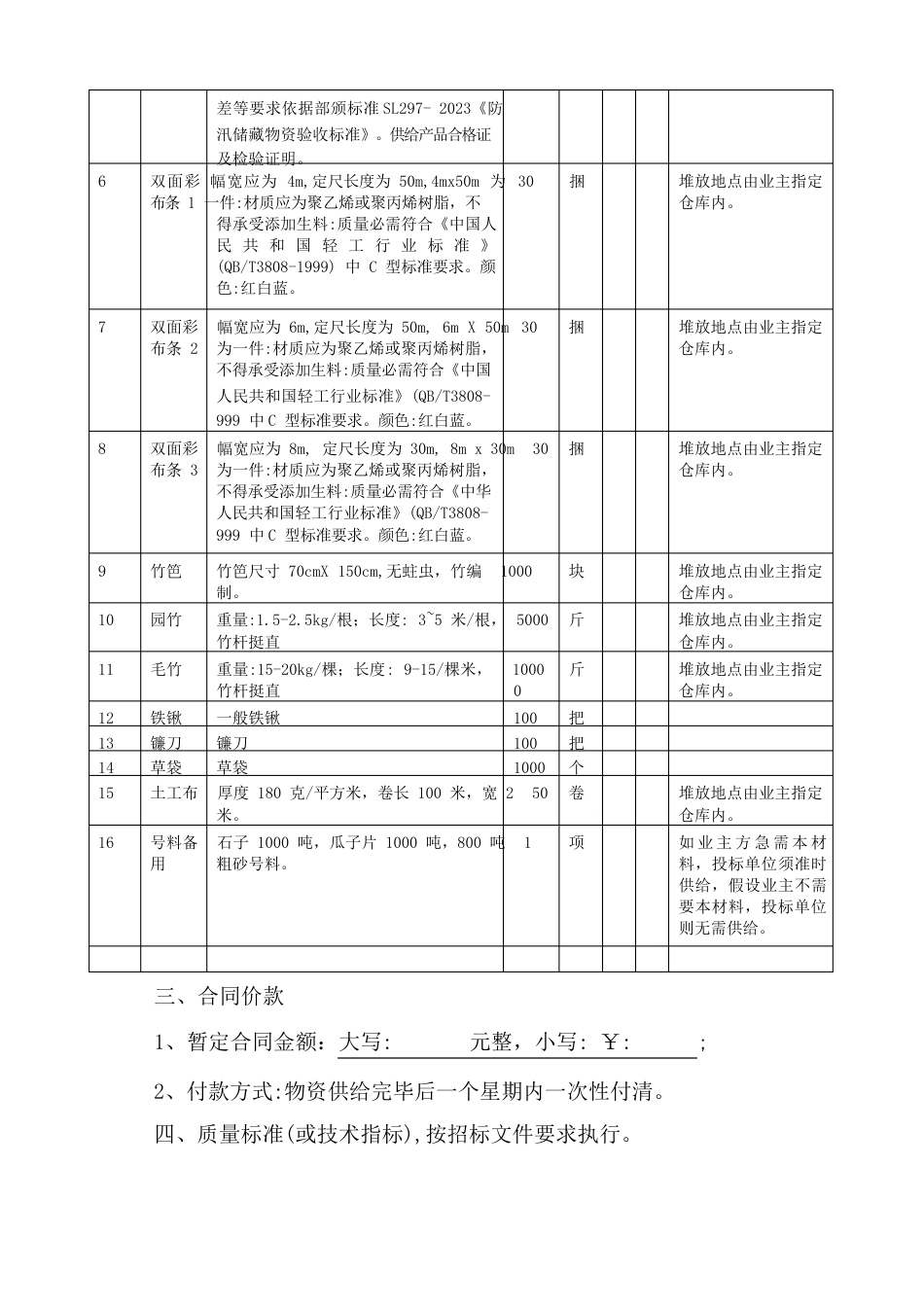 防汛物资采购合同(附防汛物资清单)_第3页