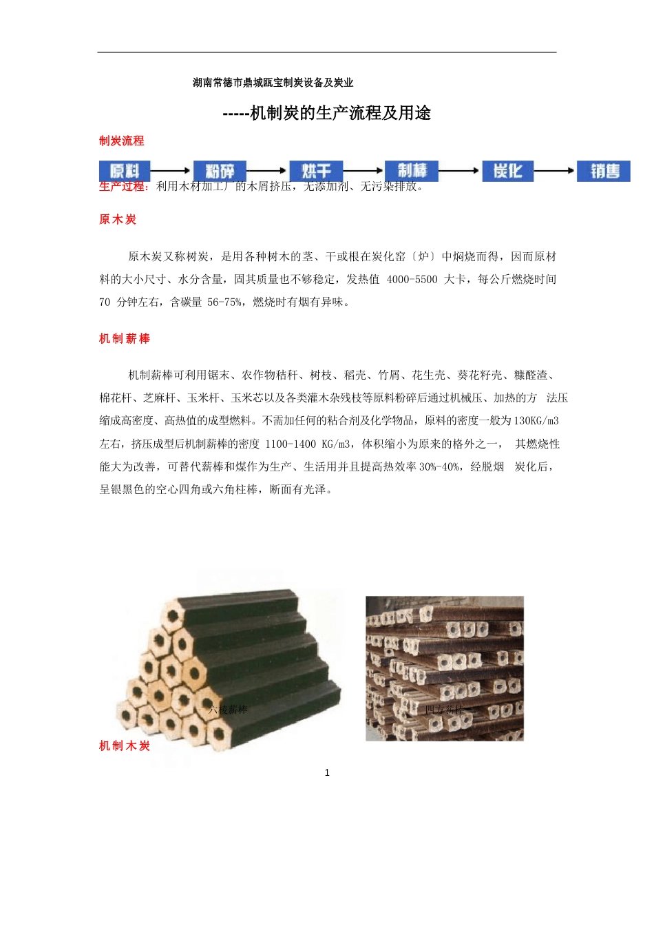 机制炭生产流程及用途_第1页