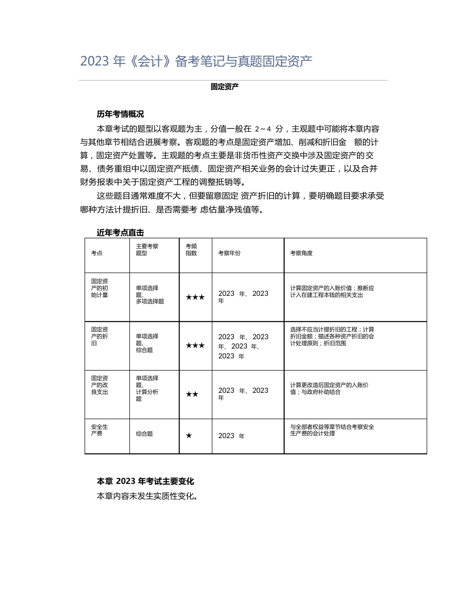 2023年《会计》备考笔记与真题固定资产_第1页