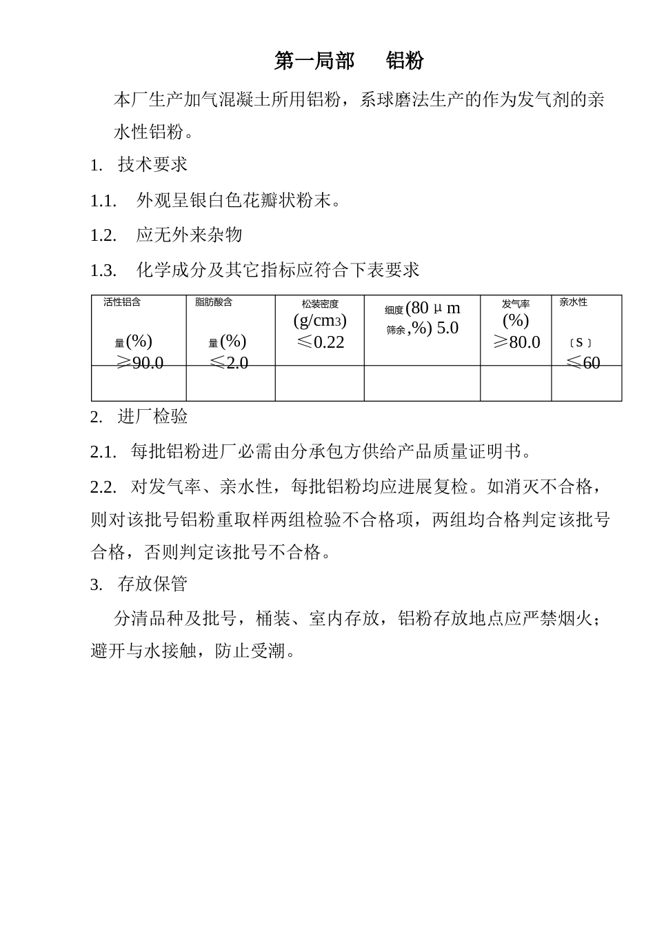 蒸压砂加气混凝土原材料企业标准_第1页