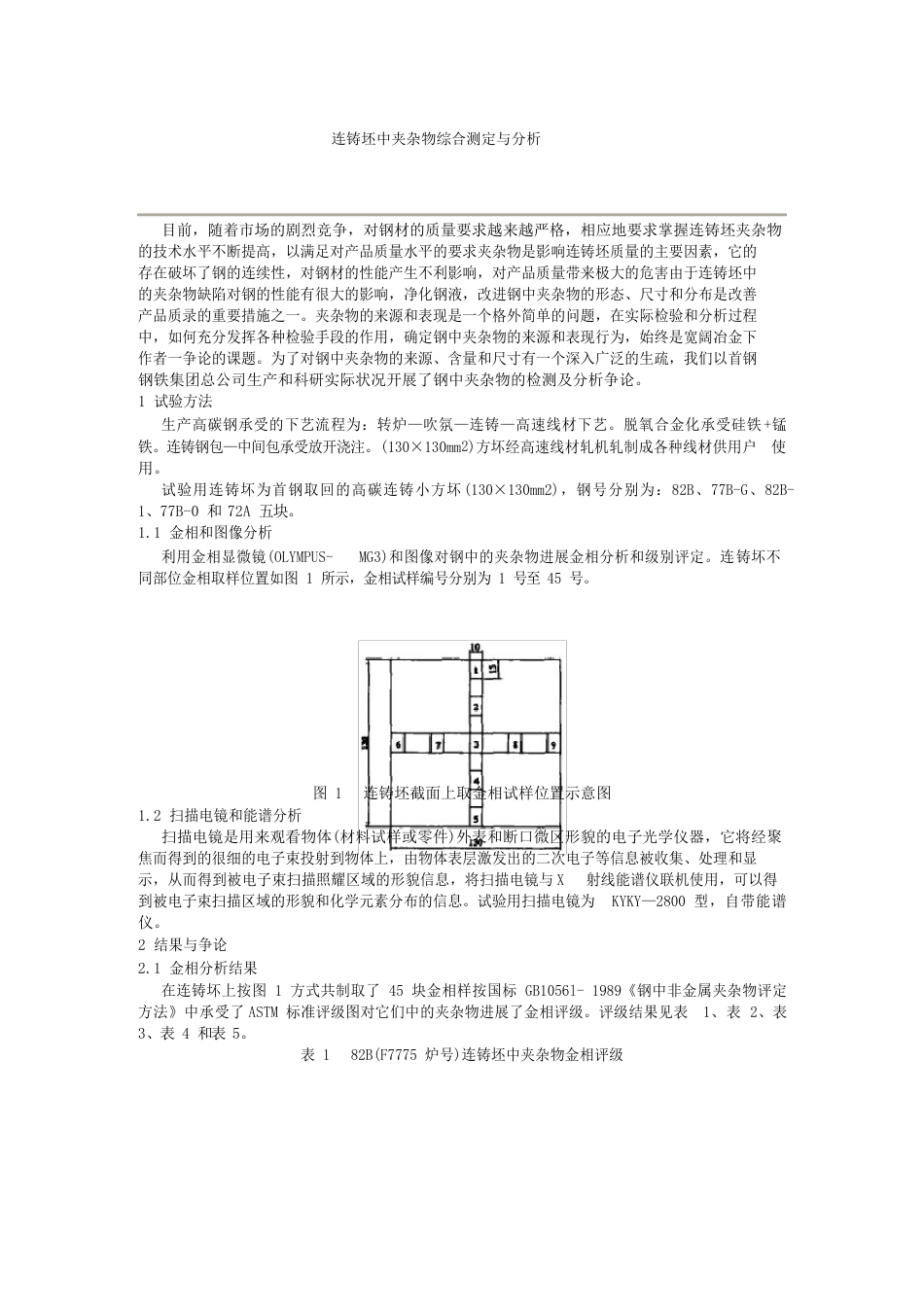 连铸坯中夹杂物综合测定与分析_第1页