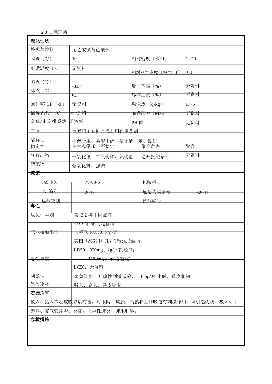 2,3-二氯丙烯安全技术说明书_第1页