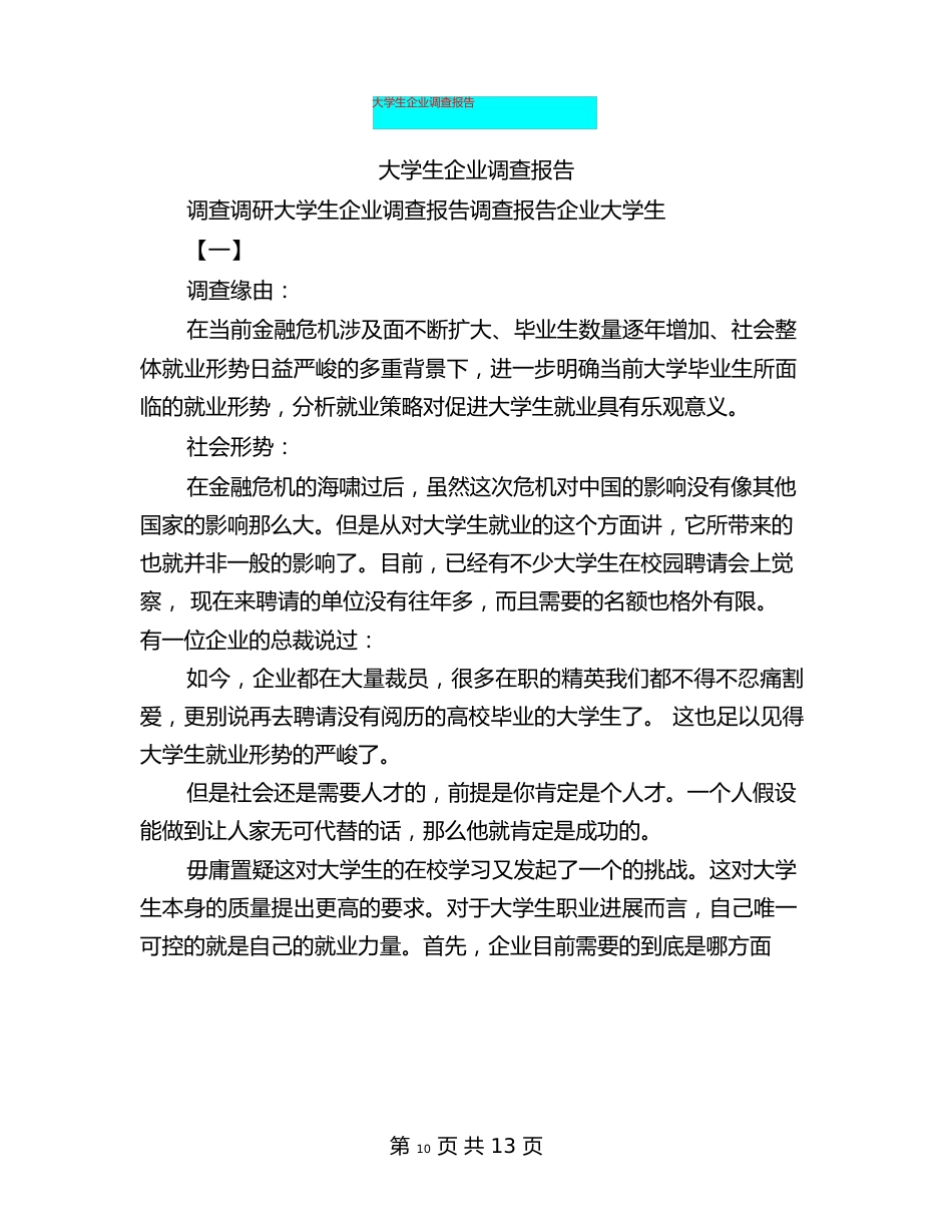 大学生企业调查报告_第1页