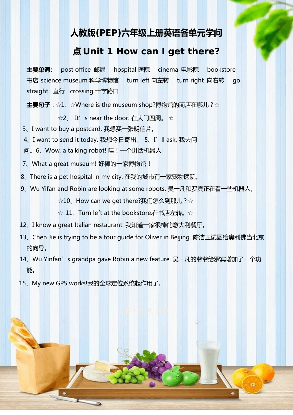 人教版(PEP)六年级上册英语各单元知识点_第1页
