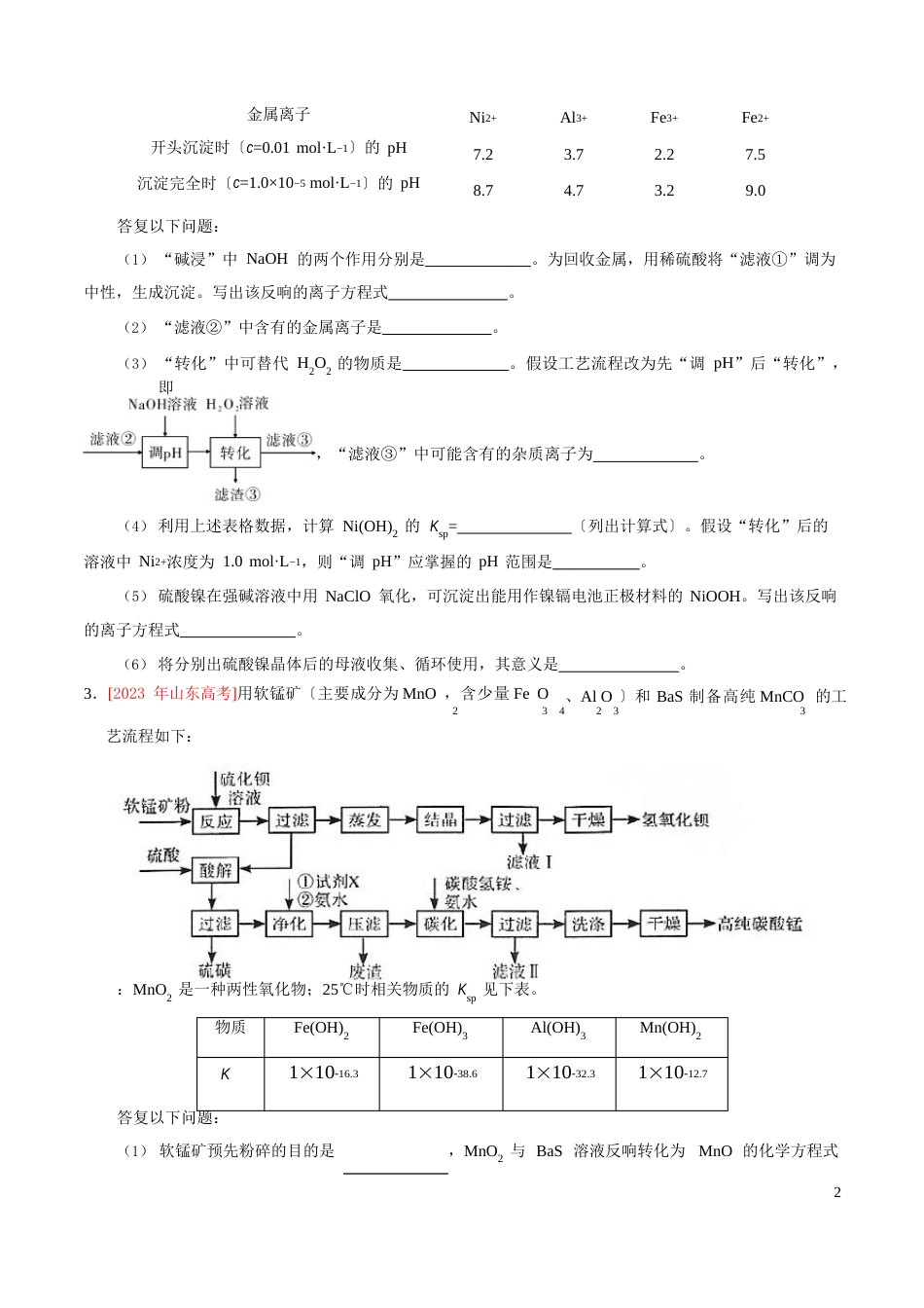 2023年~2023年高考化学真题工艺流程题汇编(习题版)_第2页