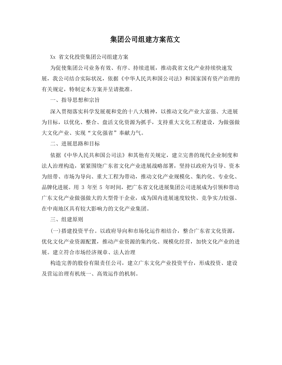 集团公司组建方案范文_第1页