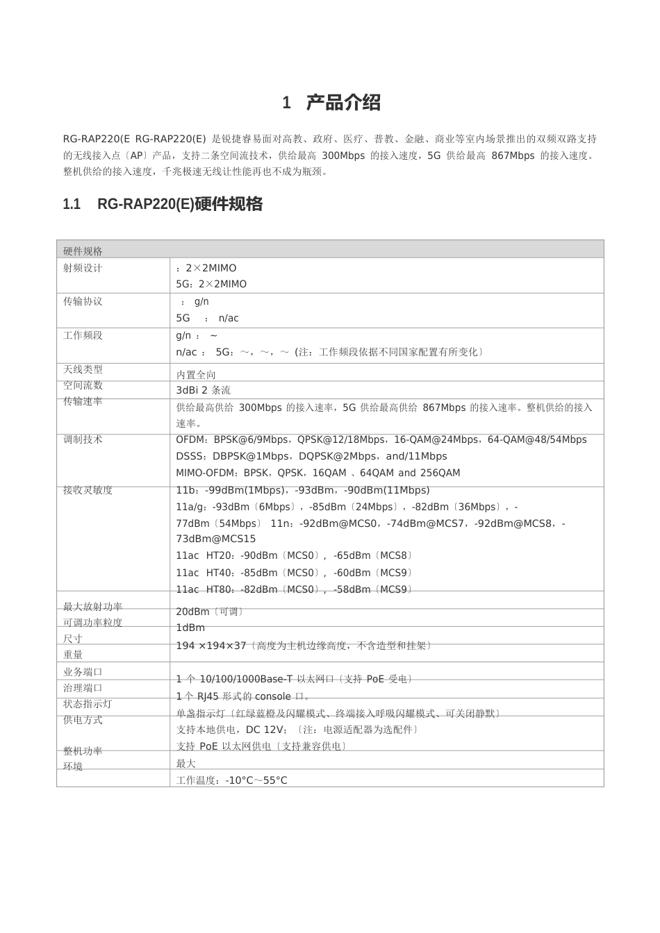 RGRAP220(E)无线接入点硬件安装手册V102文档名称_第2页