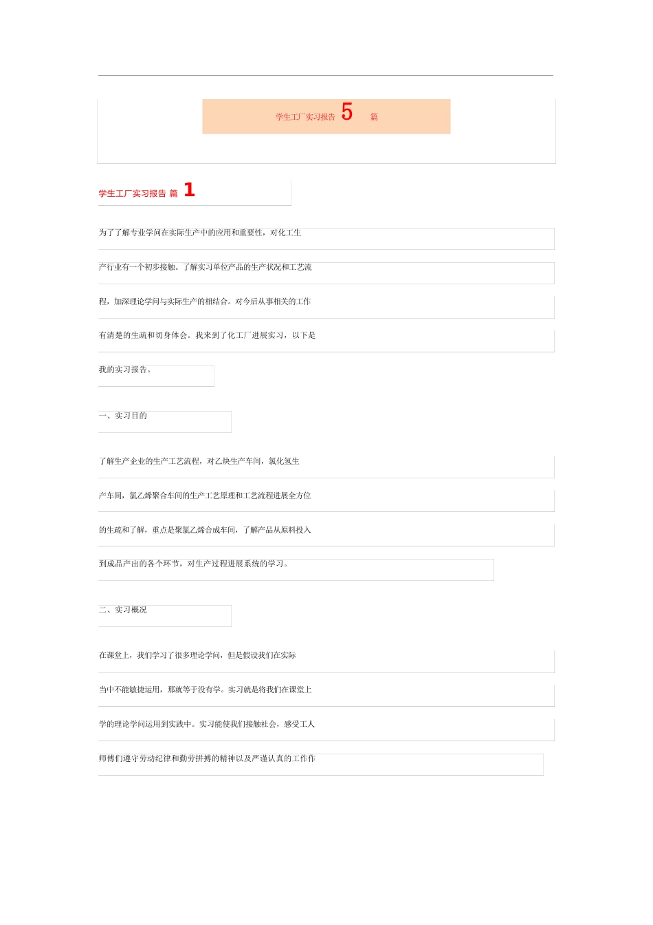 学生工厂实习报告5篇_第1页