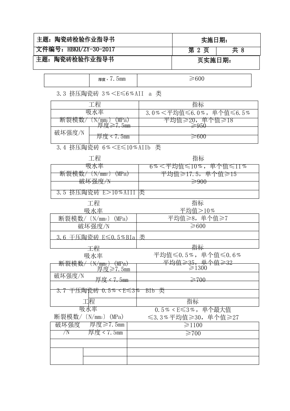 陶瓷砖检验作业指导书_第3页