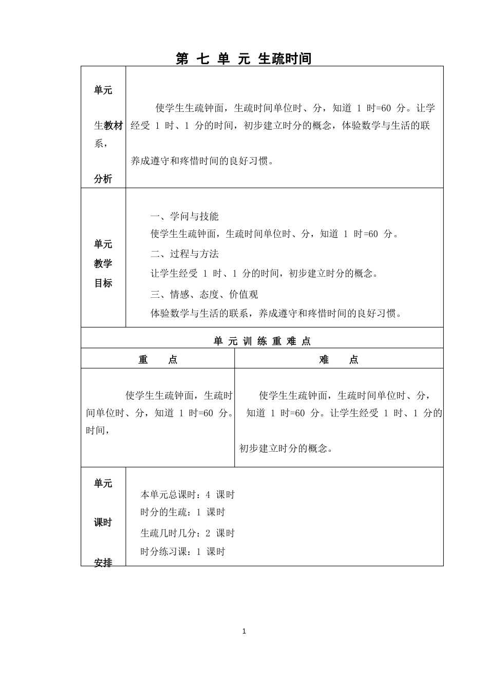 新人教版二年级上册数学第七单元教案_第1页