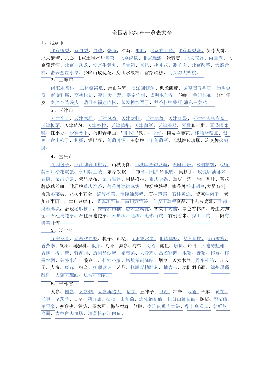 全国各地特产一览表大全_第1页
