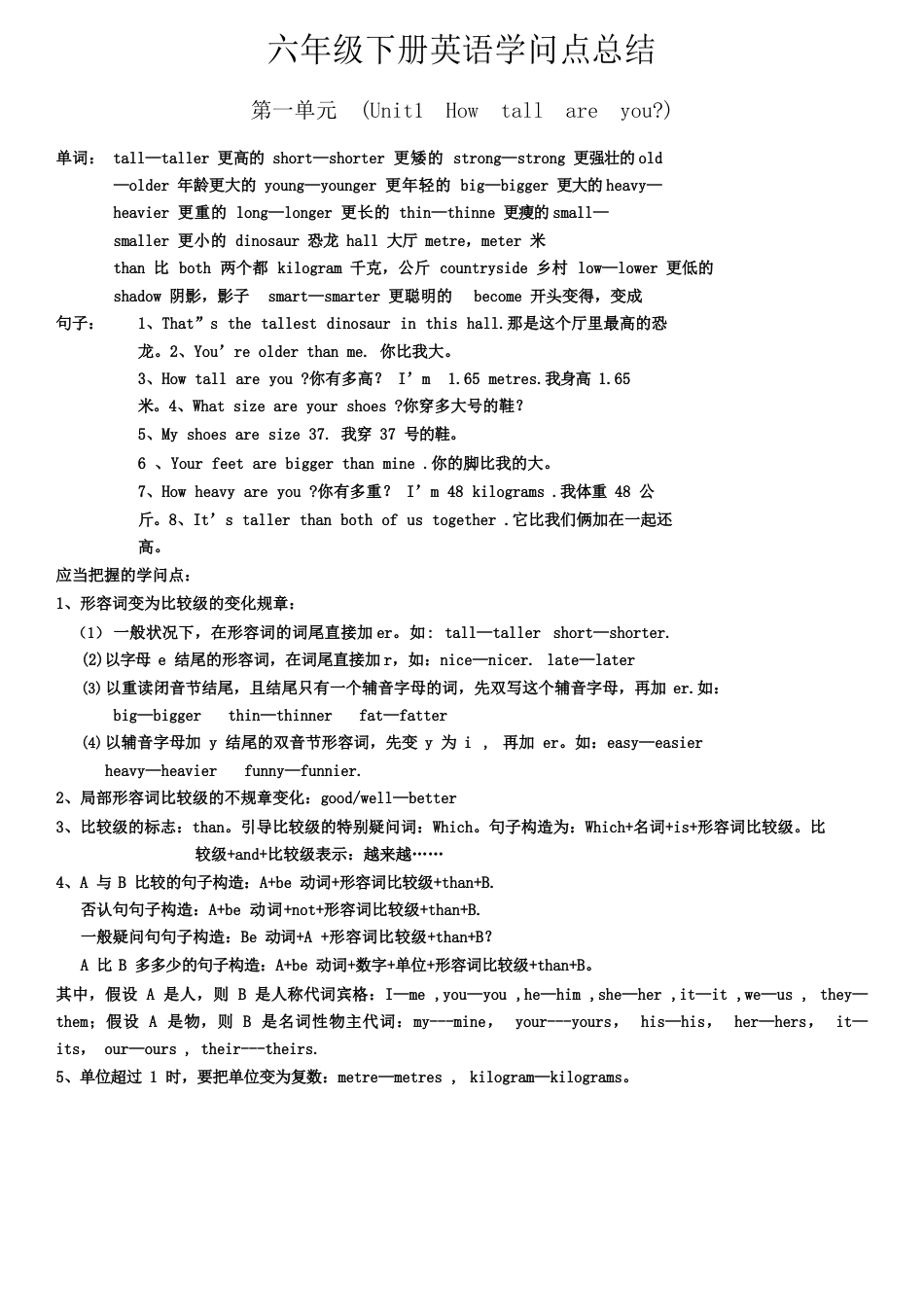 pep六年级英语下册知识点总结_第1页