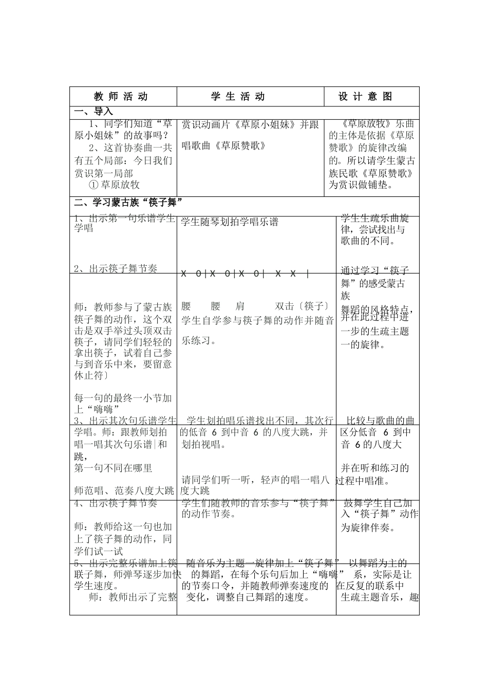 人教版四年级音乐上册(简谱)第二单元《欣赏草原放牧》教学设计_第3页