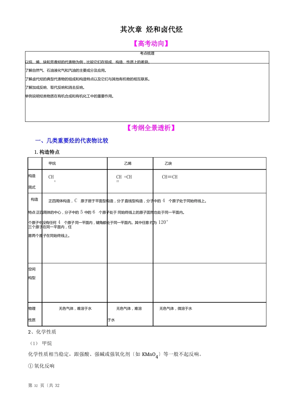 化学一轮复习学案：烃和卤代烃(选修5)_第1页