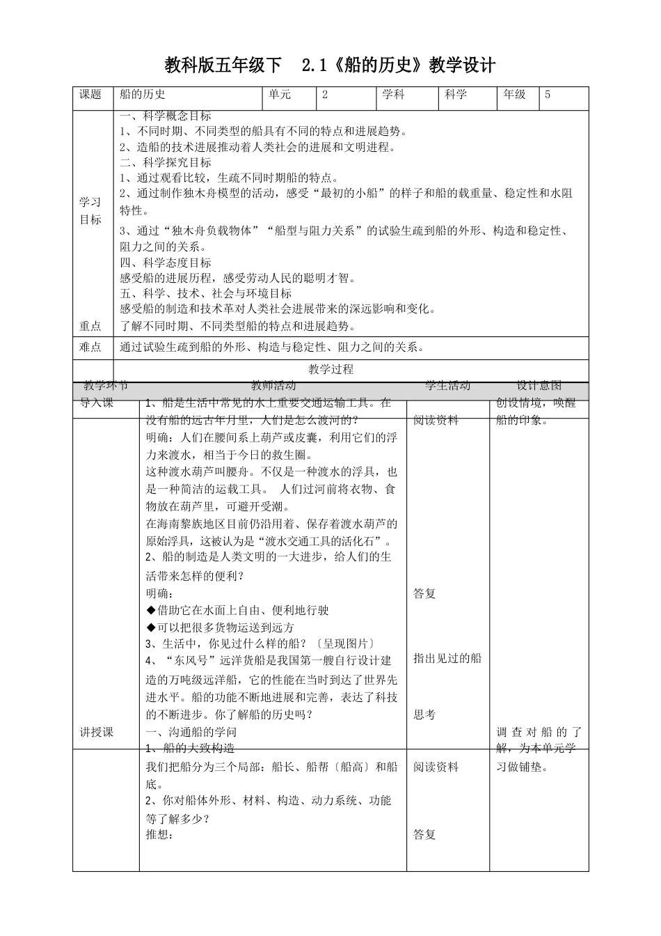 《船的历史》教案_第1页