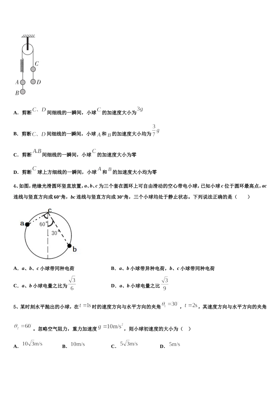 上海市青浦高中2023届普通高中毕业班质量检查物理试题文试题_第2页