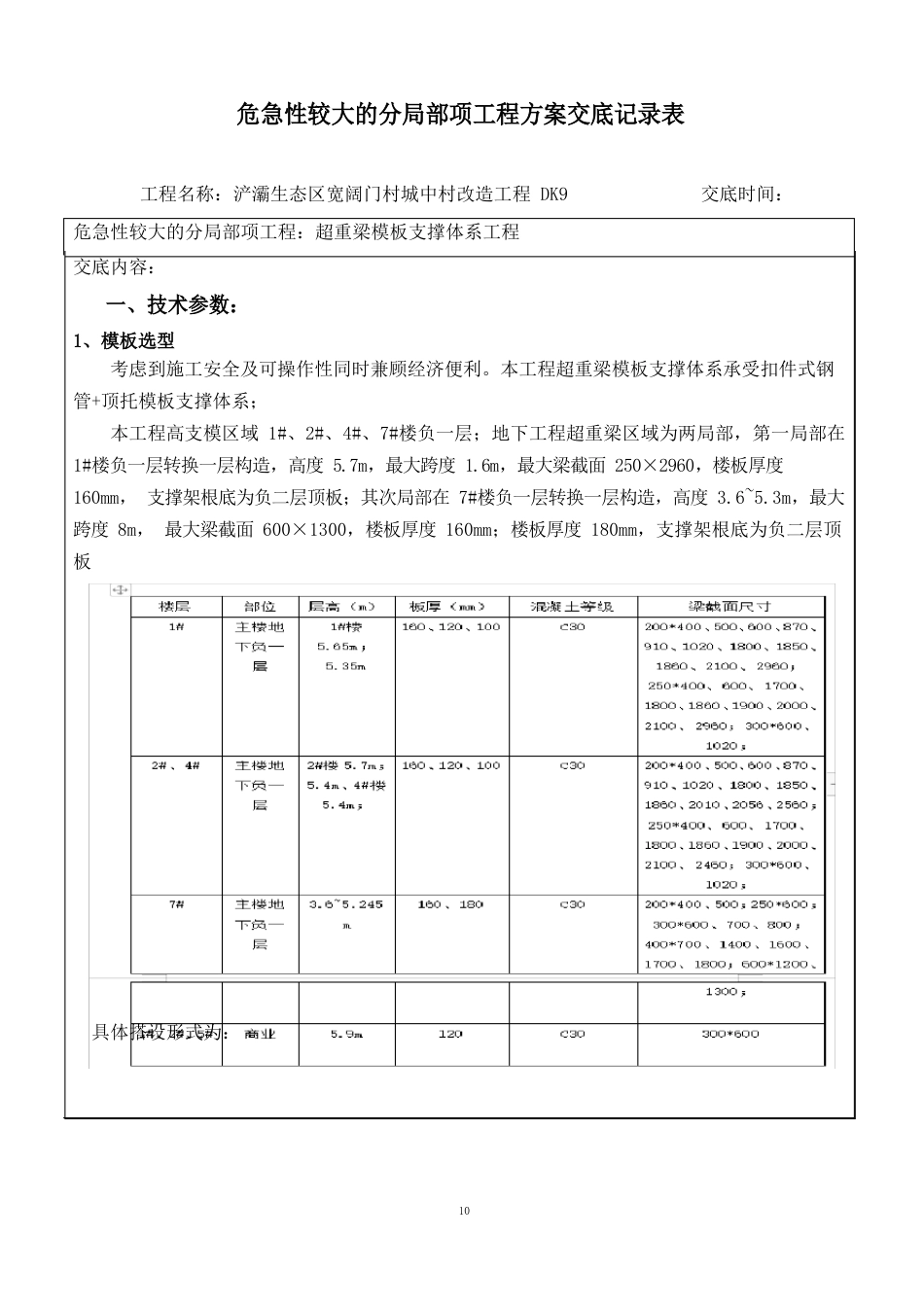 超重梁模板支撑体系专项技术交底_第1页