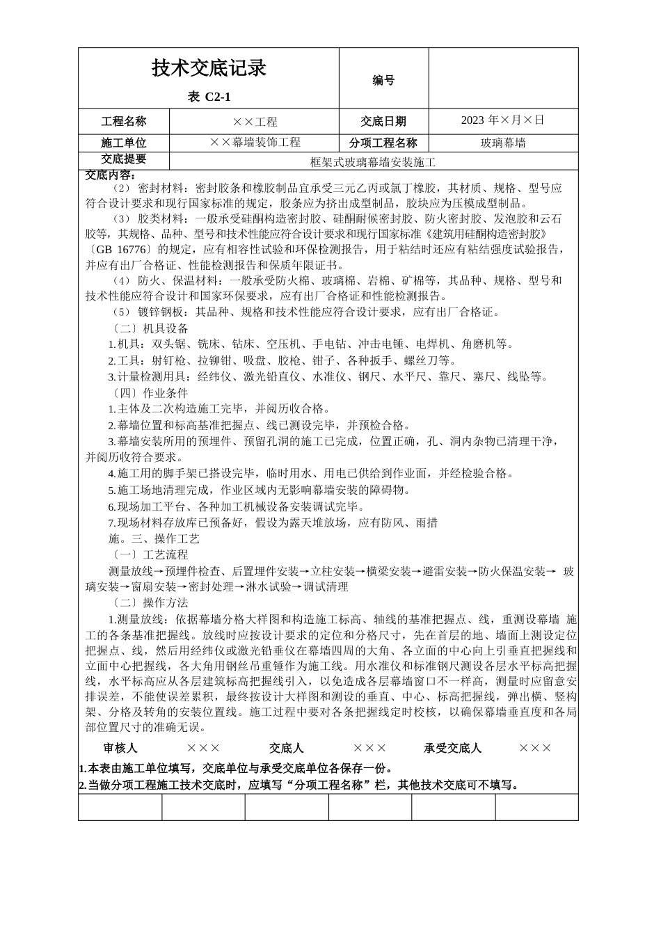 框架式玻璃幕墙安装施工技术交底_第2页