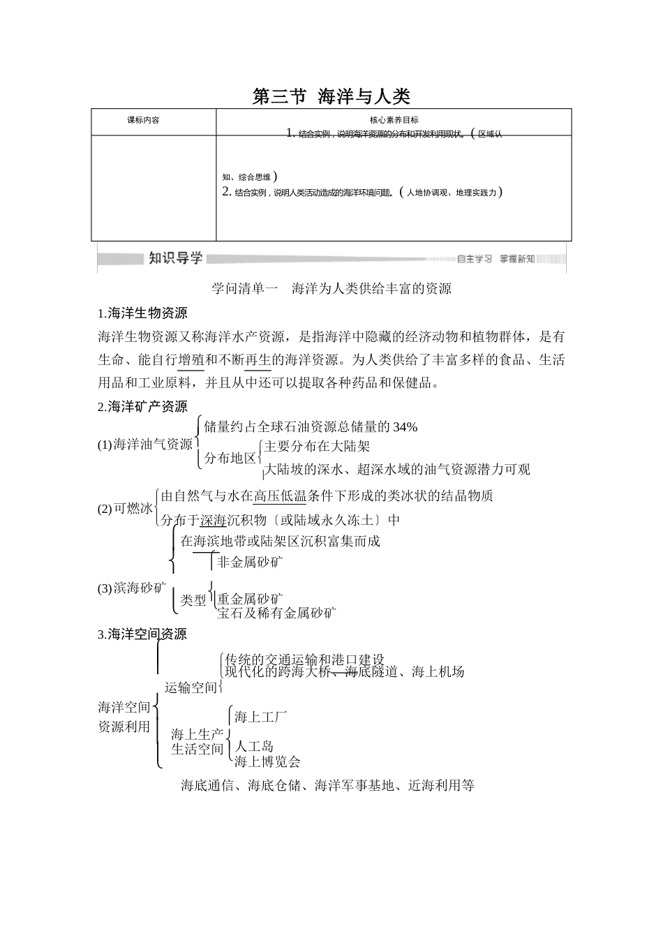 2023年(秋)地理必修第一册湘教版(新教材)第三节海洋与人类_第1页