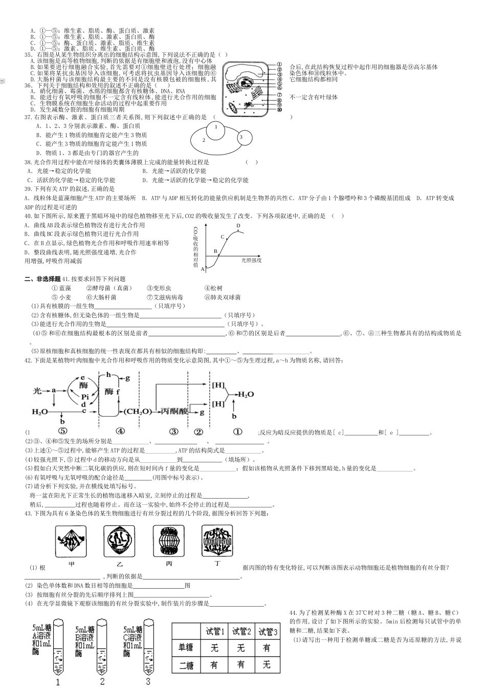 高中生物必修一测试题及答案(免费)[共5页]_第3页