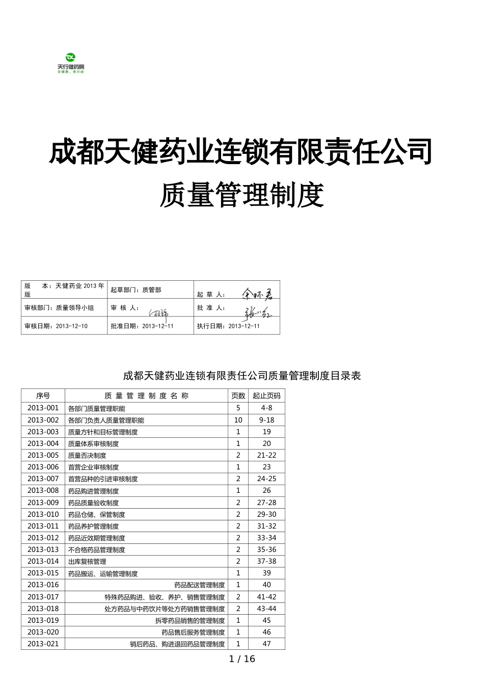 连锁药房有限责任公司质量管理制度(含仓储配送)2013-12-19_第1页