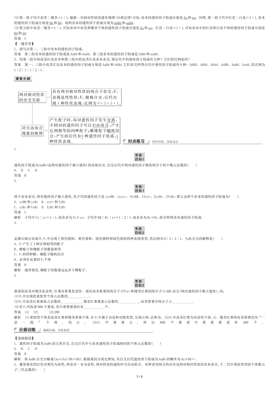 高中生物-第1章-第2节-孟德尔的豌豆杂交实验(二)课时作业1-新人教版必修2_第3页