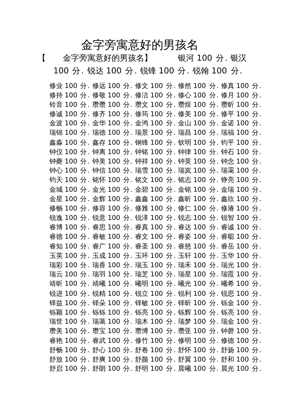 金字旁寓意好的男孩名_第1页