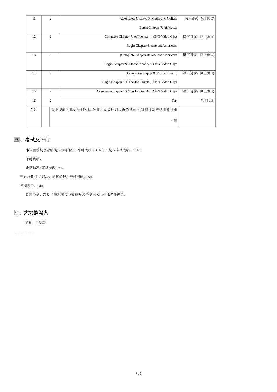 高级英语阅读教学大纲_第2页