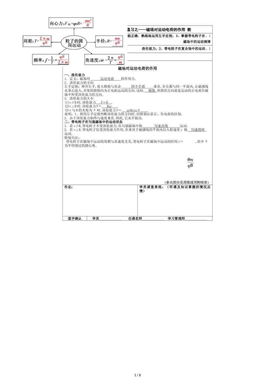 高考专题复习之——磁场对运动电荷的作用-(机构培训用教案)_第1页