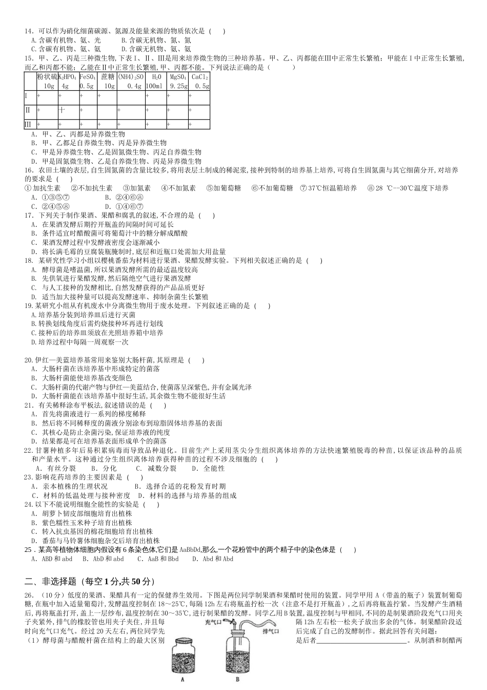 高中生物选修一测试题[共5页]_第2页