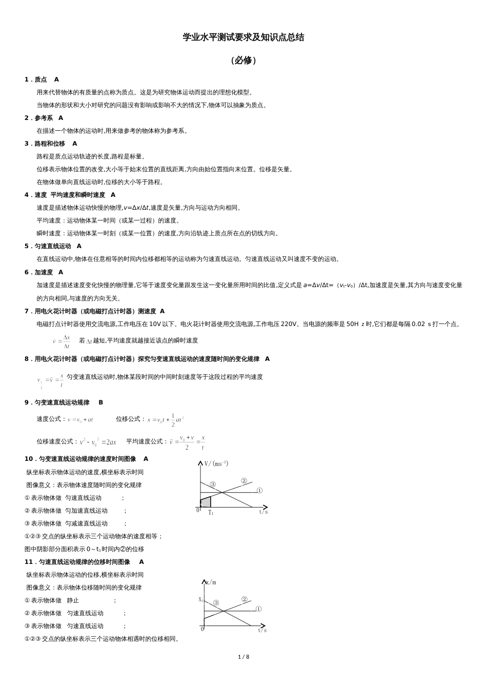 高中物理学业水平测试要求及知识点总结[共9页]_第1页