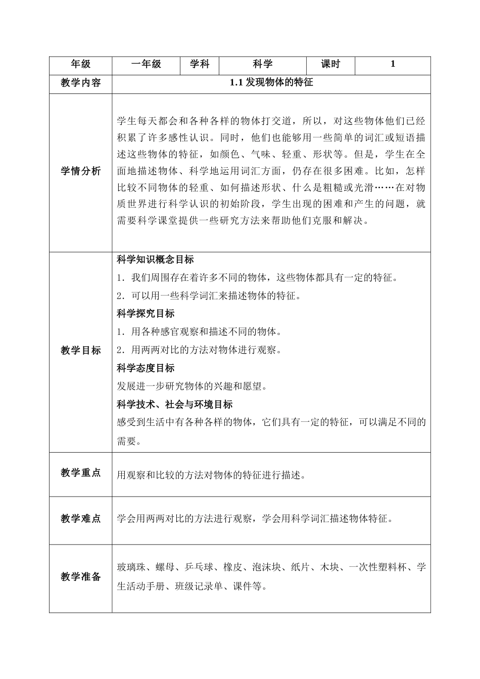 教科版最新一年级下册科学教案[共72页]_第3页