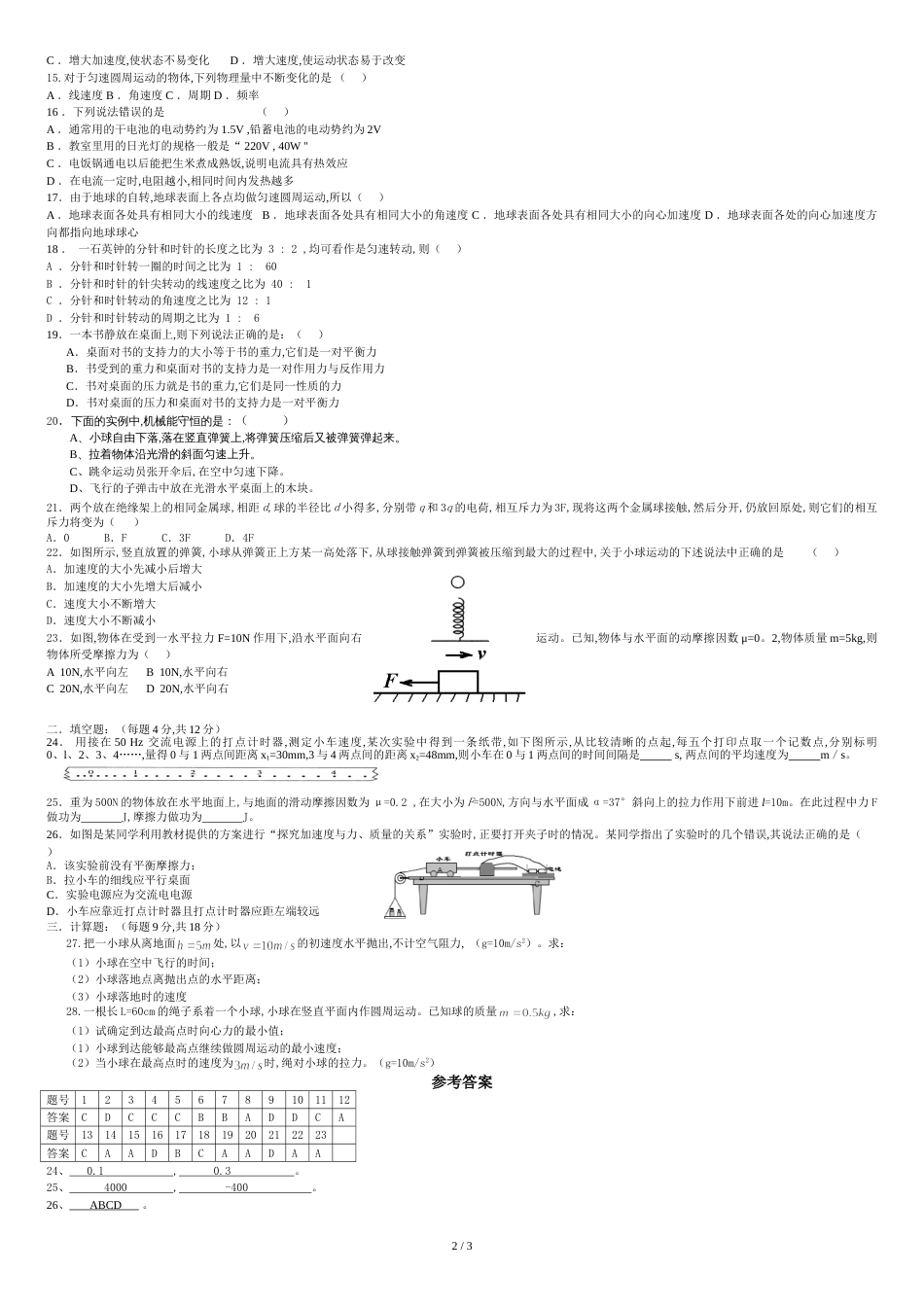 江苏省2010届高二物理学业水平测试模拟试卷(十)[共3页]_第2页