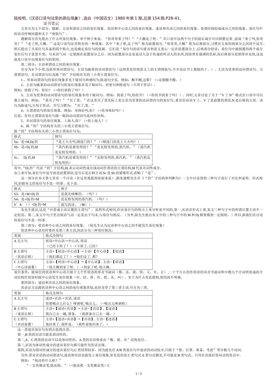 汉语口语句法里的易位现象_第1页