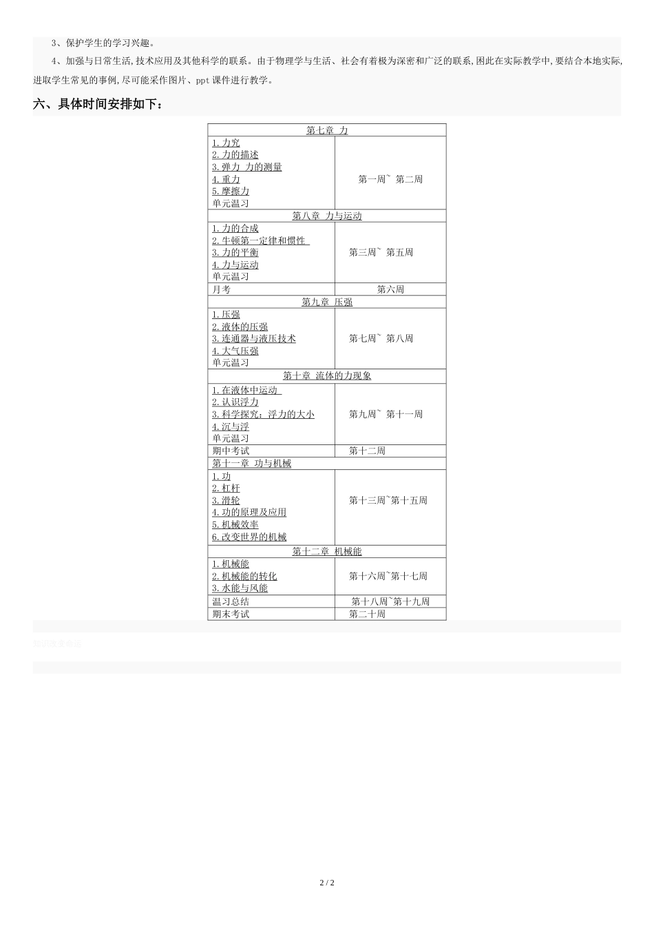 教科版-八年级物理下册教学计划(梅秀宁)_第2页