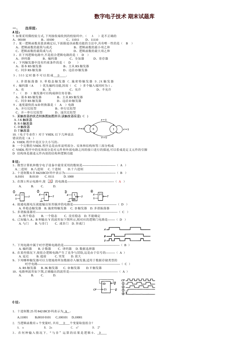 数字电子技术试题库及答案-期末考试秘籍[共11页]_第1页