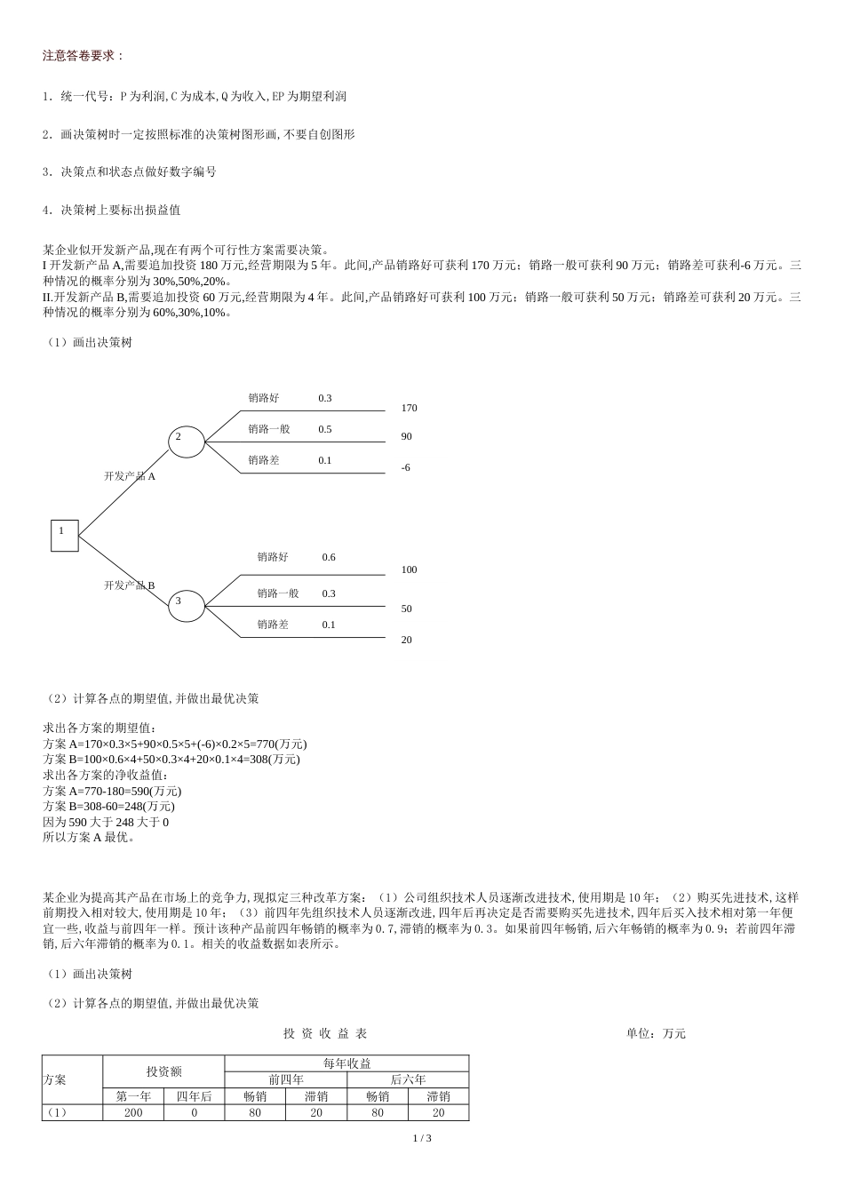 管理学决策树习题及答案[共3页]_第1页