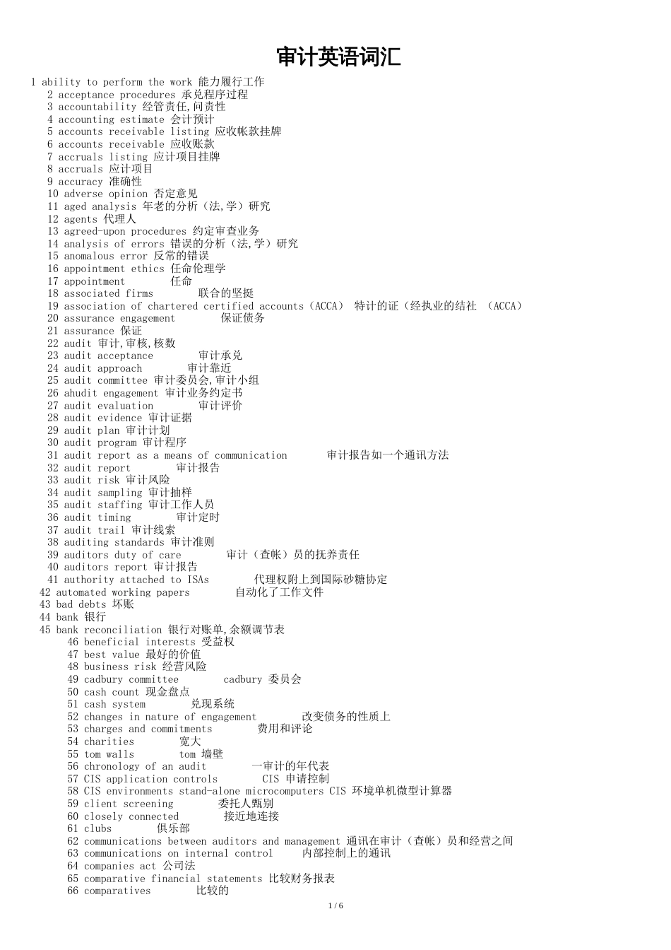 审计英语词汇大全[共10页]_第1页