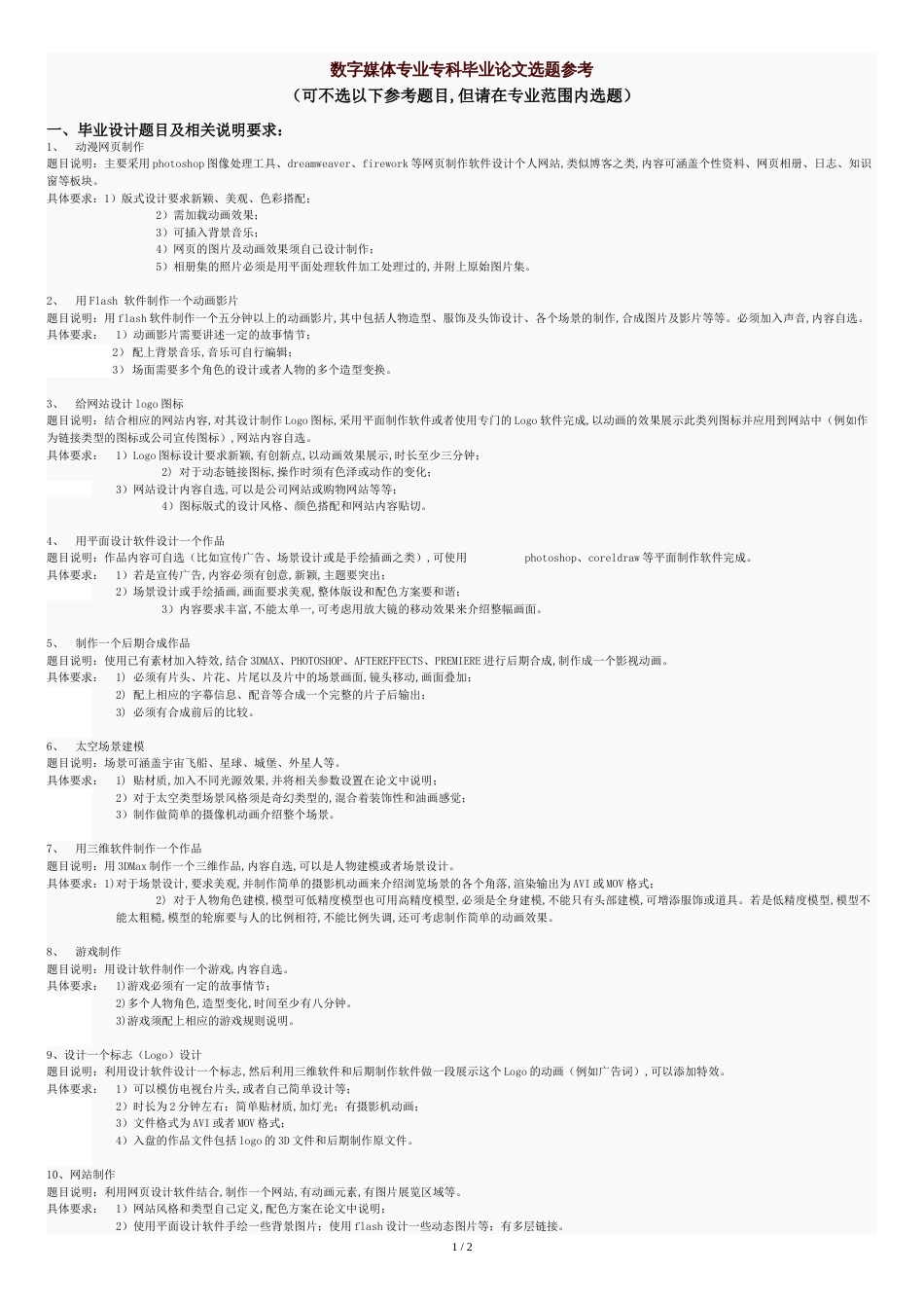 数字媒体专业专科毕业论文选题参考_第1页