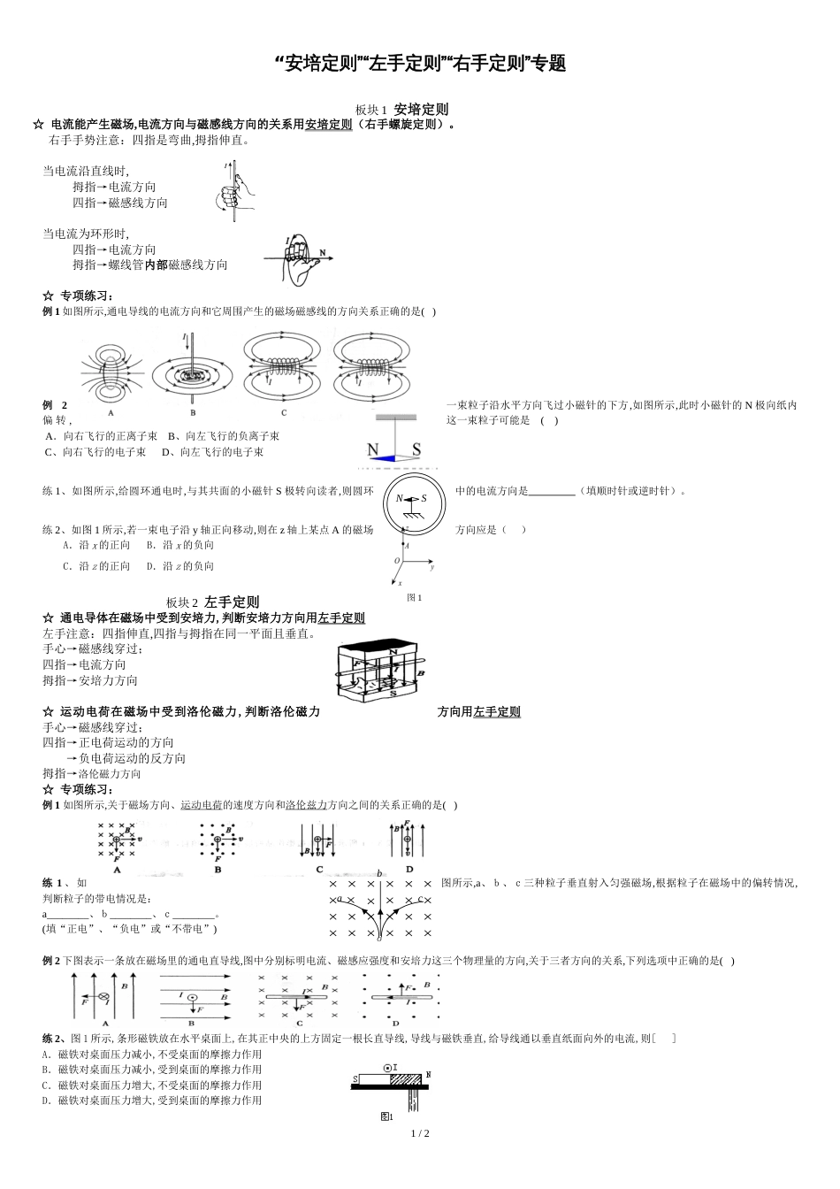 安培定则-左手定则-右手定则-专题[共3页]_第1页