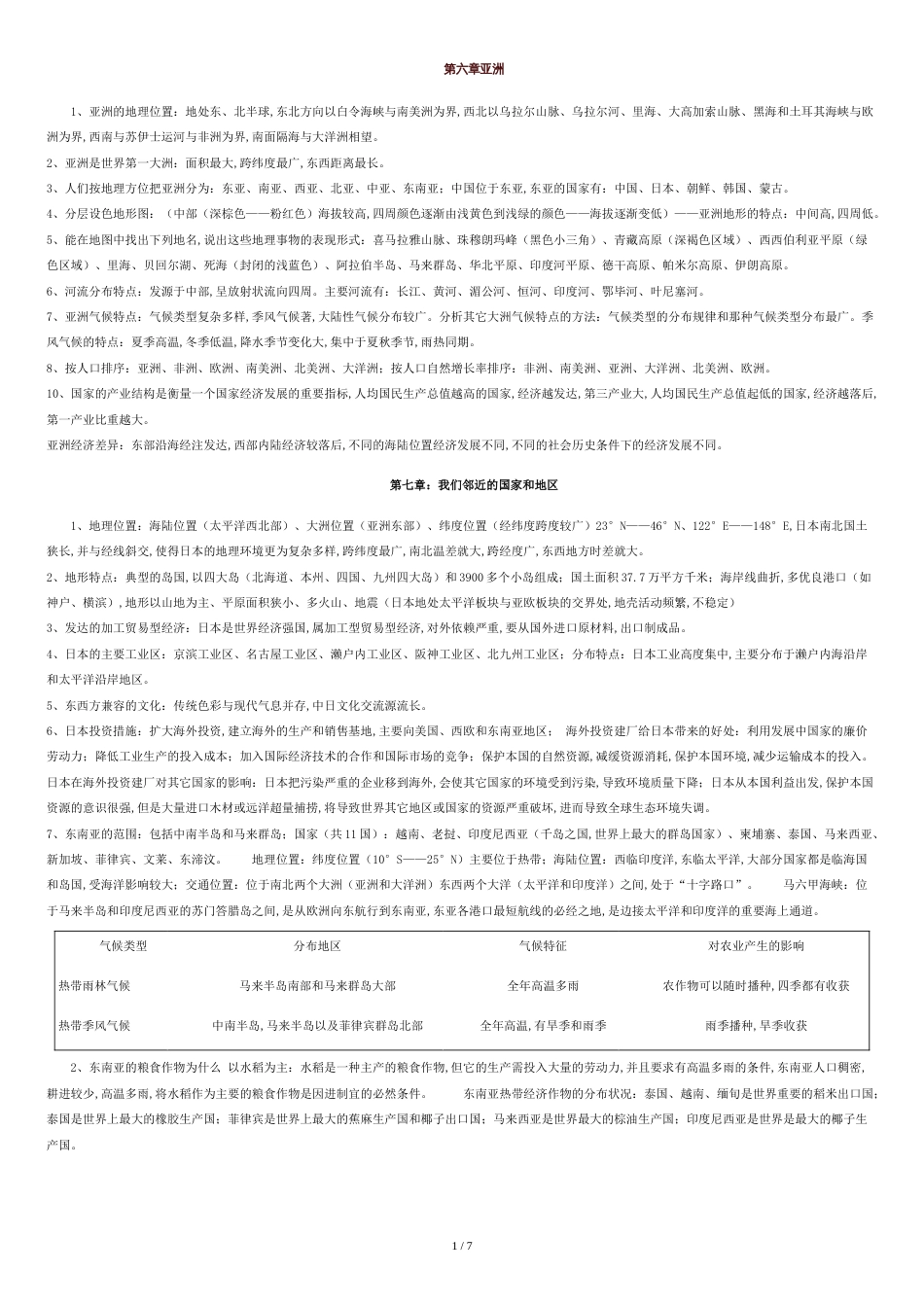 冀教版七年级地理下册重点[共6页]_第1页