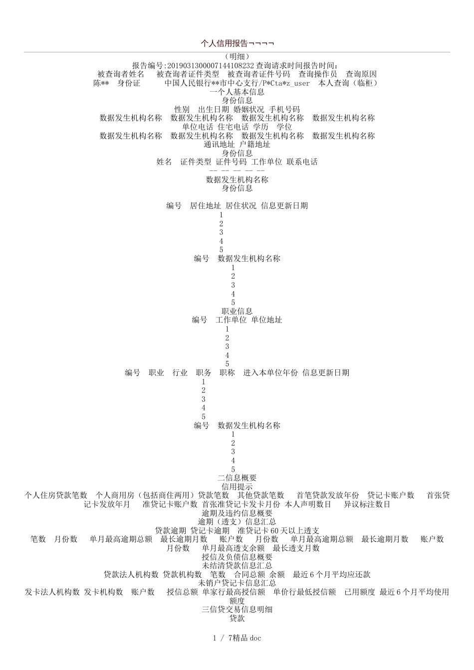 个人征信分析报告模板征信分析报告模板(2019带水印)_第1页