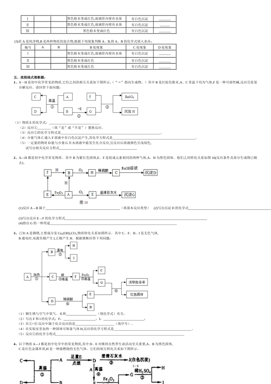 初中化学推断题(各种题型完整版)[共8页]_第3页