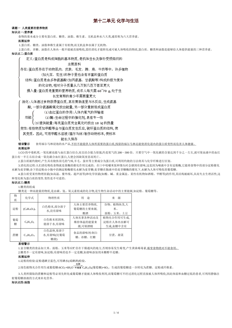 人教版九年级化学下册第十二单元化学与生活知识点[共5页]_第1页